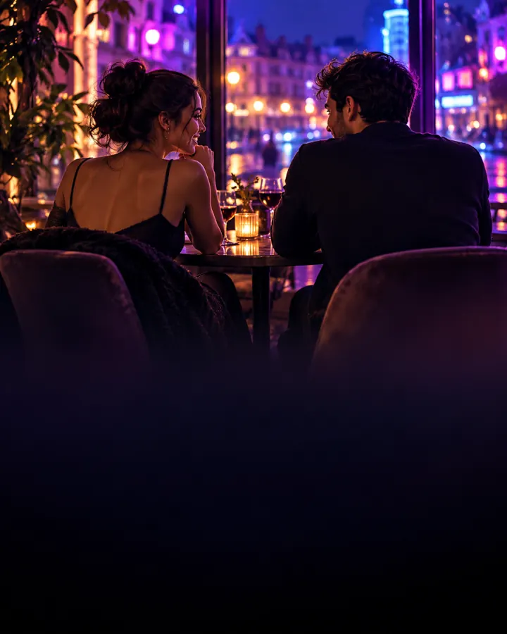 Gece ışıklarında konuşan iki yetişkin